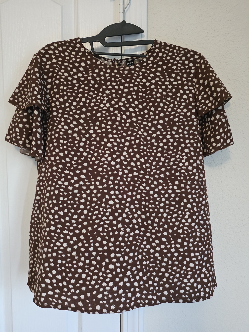 SHEIN Brown Polka Dot Ruffle Sleeve Blouse